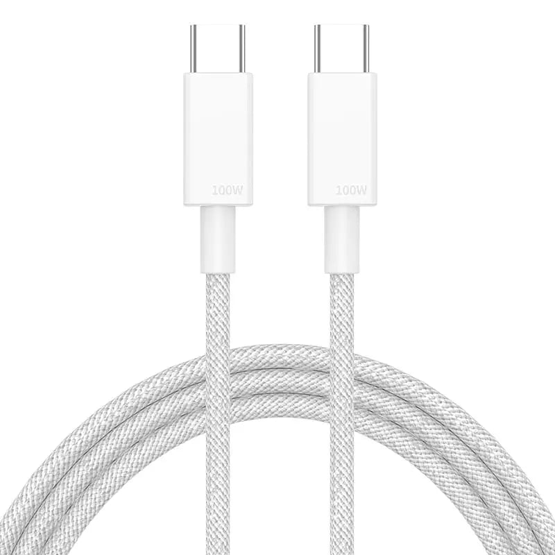 100W USB-C - USB-C Punottu kaapeli 1m - Valkoinen