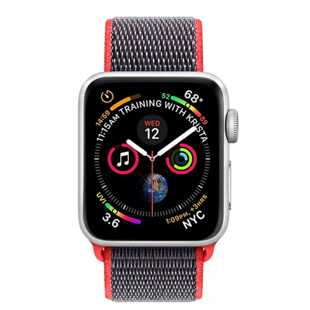 Apple Watch 38 / 40 / 41 mm Nylon ranneke - Punainen/Sininen