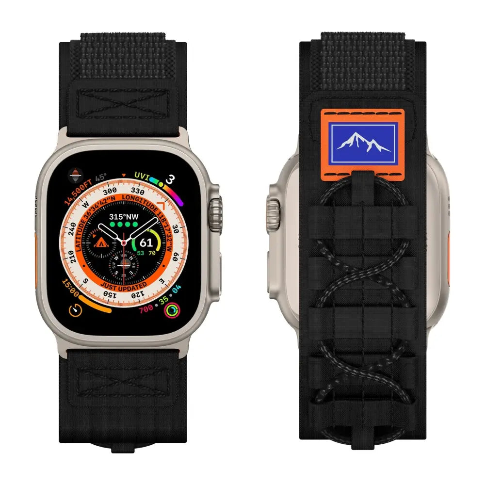 Apple Watch 42/44/45/49 mm Outdoor Nailonranneke - Musta