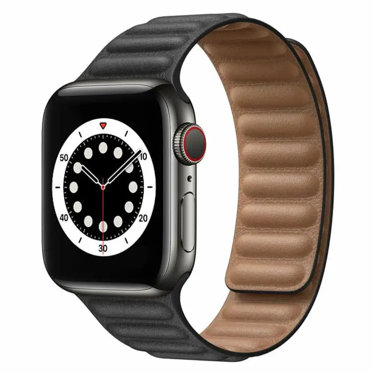 Apple Watch 42 / 44 / 45 mm Magneettinen Nahkaranneke - Musta