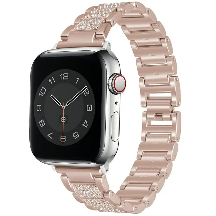 Apple Watch 42 / 44 / 45 mm Metalliranneke timanteilla - Roosakulta