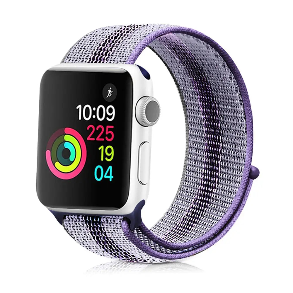 Apple Watch 42 / 44 / 45 mm Nylon ranneke - Violetti/Valkoinen