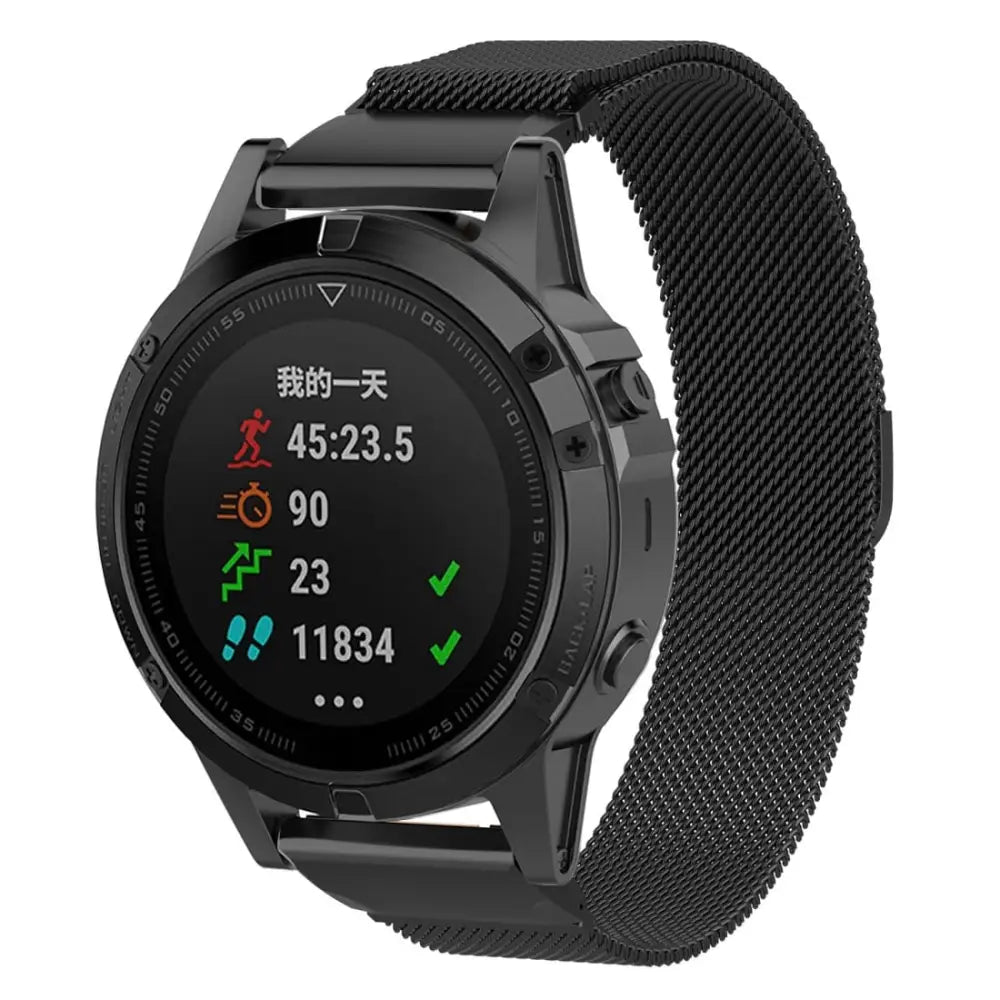 Mustan Garmin QuickFit Magneettinen teräsranneke 20mm älykellolle digitaalisella näytöllä