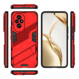 Punainen armor suojakotelo Honor 200, geometristen muotojen ja kickstandin kanssa