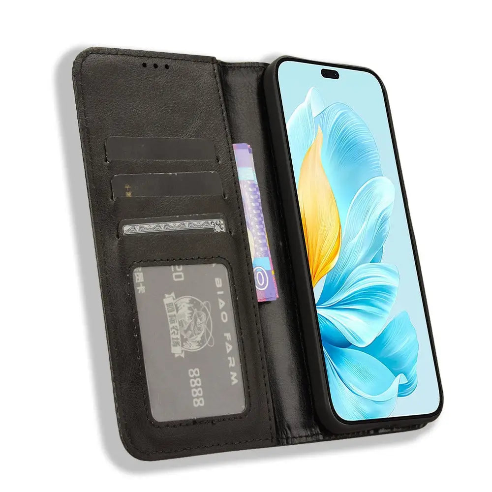 Musta Magneetilla lite lompakko suojakotelo Huawei kännykässä abstrakti taustakuva