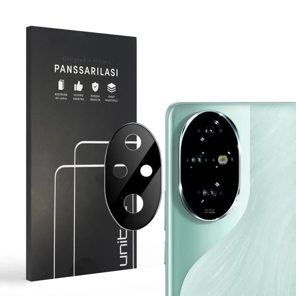 Honor 200 Pro kameran panssarilasi sekä näyttösuoja pakkauksen kanssa