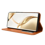 Ruskea lompakko suojakotelo Honor 200 Pro magneetilla ja älypuhelin sisällä