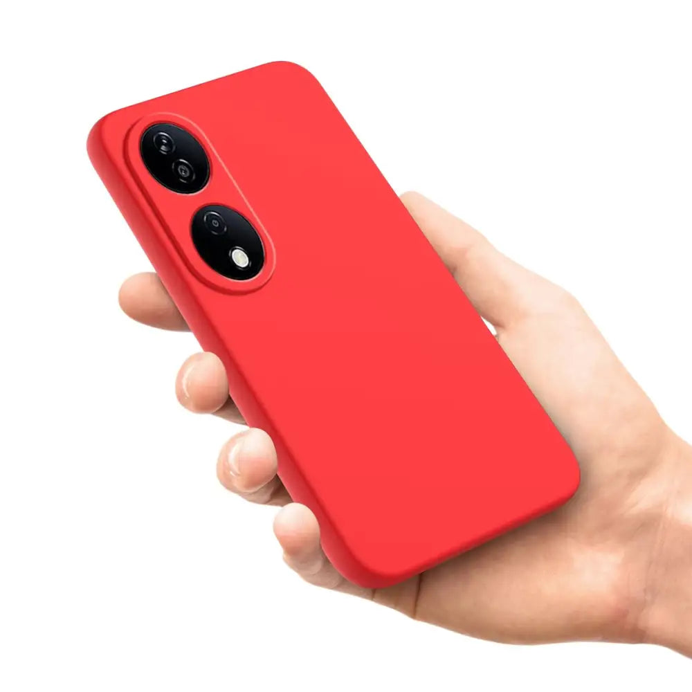 Punainen silikoninen puhelintasku Honor 90 5G:lle, kaksikamera-aukoilla varustettuna