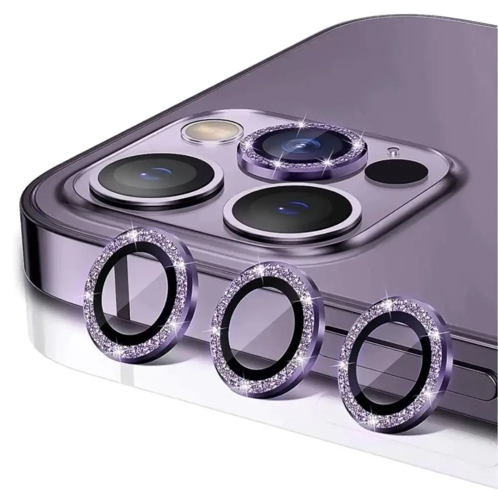 iPhone 15 Pro / iPhone 15 Pro Max Kameran panssarilasi Glitter - Violetti (3kpl)