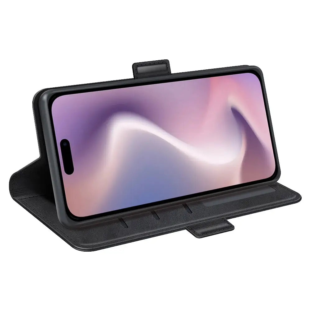 Mustan lompakko suojakotelo iPhone 16:lle, tyylikäs ja kestävä flip cover