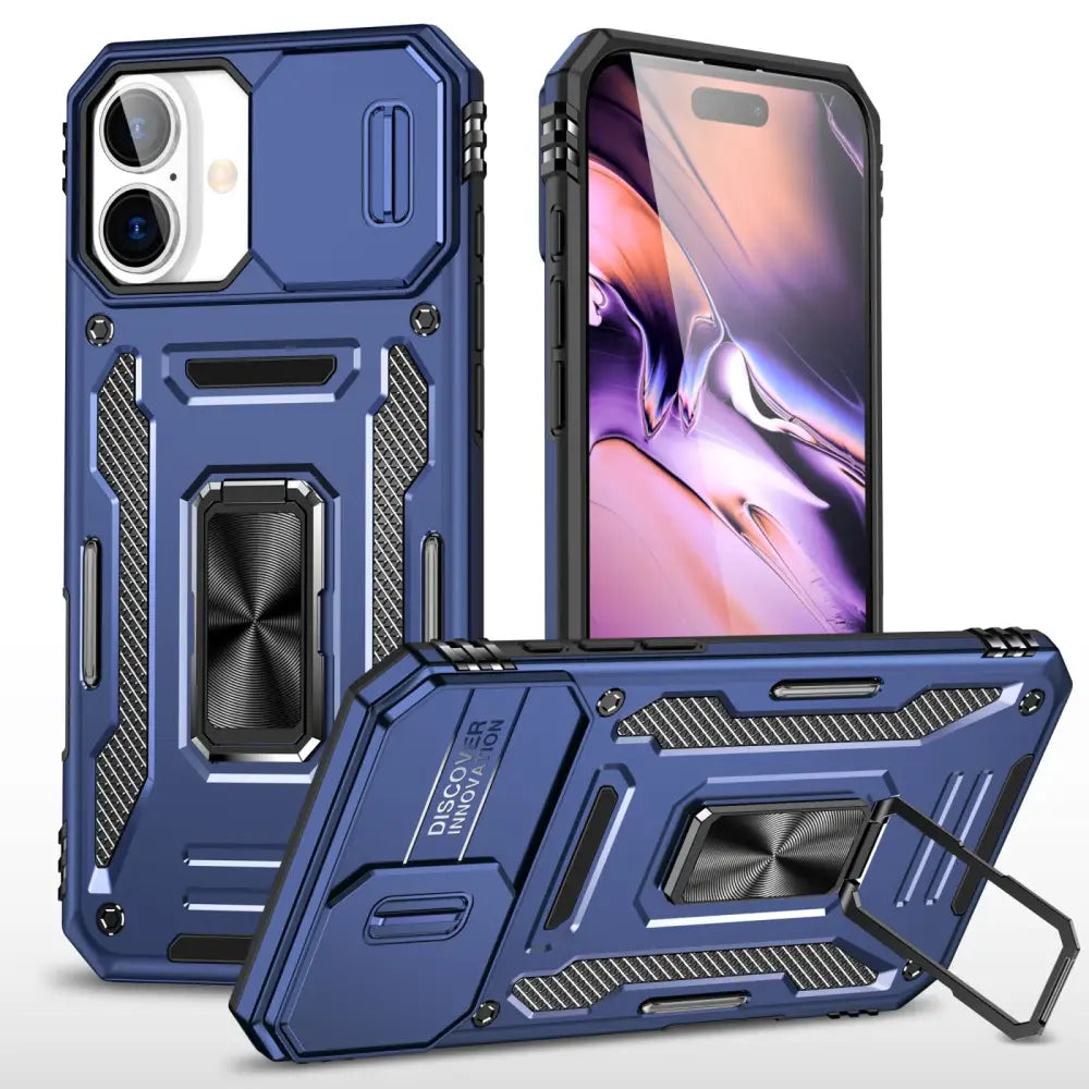 Navy sininen rugged plus armor suojakuori iPhone 16 Plus kickstand ja kameransuoja