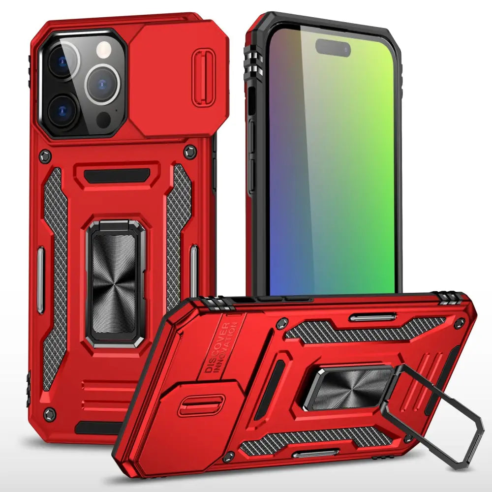 Punainen rugged suojakuori iPhone 16 Pro Max Armor kickstandilla