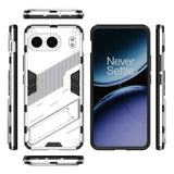 Valkoinen ja musta OnePlus Nord Armor suojakuori, jossa jalka ja kaksoiskamera-auko