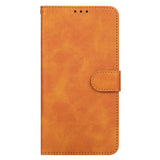 Tan nahkainen lompakko suojakotelo Oppo A18:lle, ruskea, napilla ja ommelluin reunoin