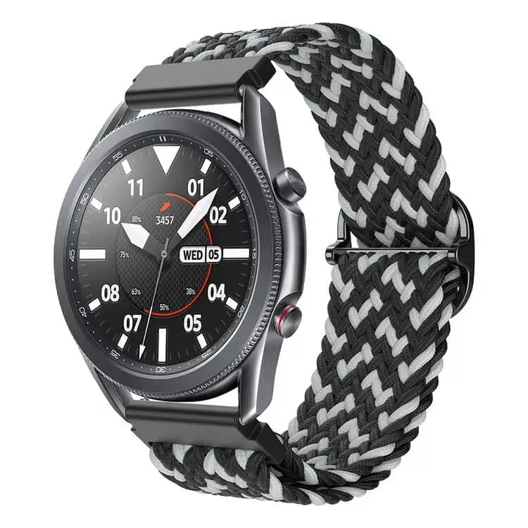 Punottu Nailonranneke 20mm - Musta-Valkoinen