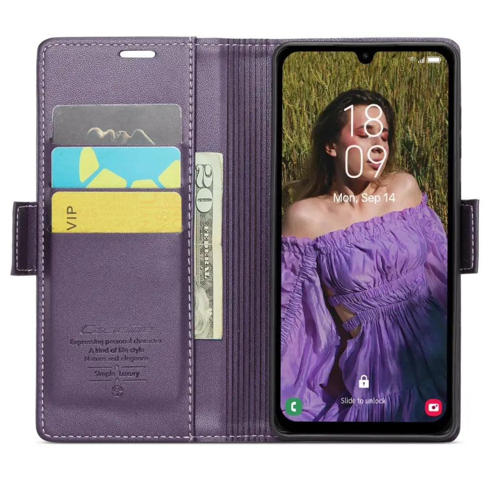 Samsung Galaxy A14 Lompakko suojakotelo RFID - Violetti - CaseMe