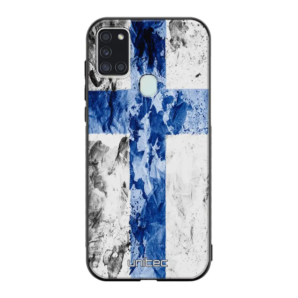 Samsung Galaxy A21s suojakuoret - Painted Finnish Flag - Ei