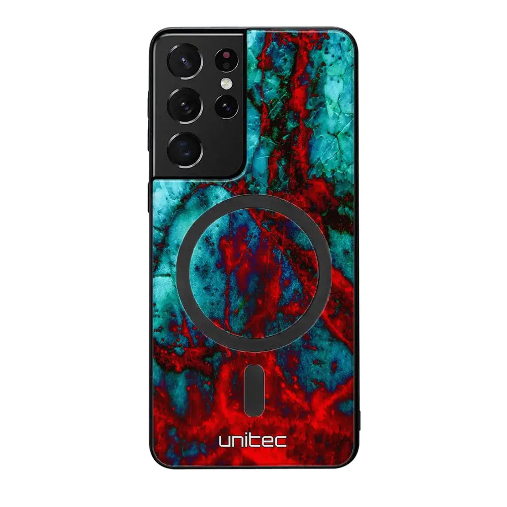 Samsung Galaxy S21 Ultra marmori suojakuoret - Blue Red Marble