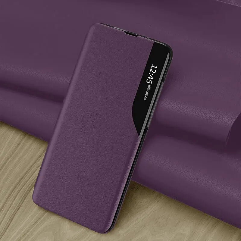 Violetti Samsung Galaxy S23 FE 5G flip-suojakuori mustalla korostuksella