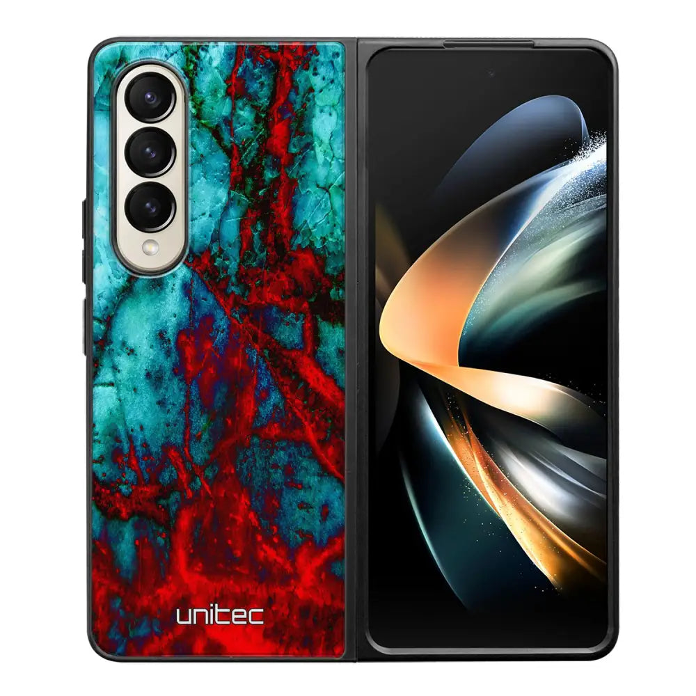 Samsung Galaxy Z Fold 4 marmori suojakuoret - Blue Red Marble - Ei