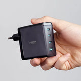 Tietokoneen / Puhelimen laturi 100W 3x USB-C + USB-A + Laturin johto 100W Musta Joyroom