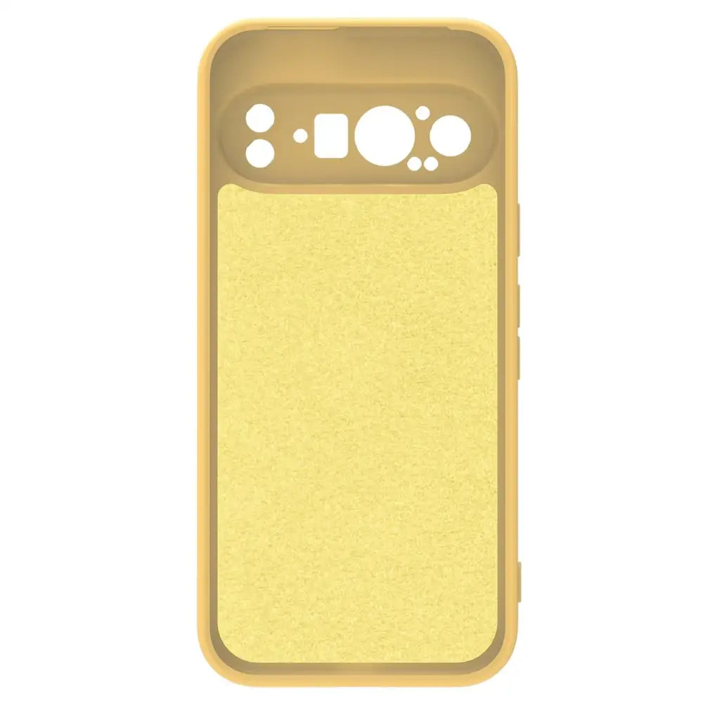 Keltainen Google Pixel 9 Pro XL silikonikuori, kameran ja salaman aukkojen kanssa