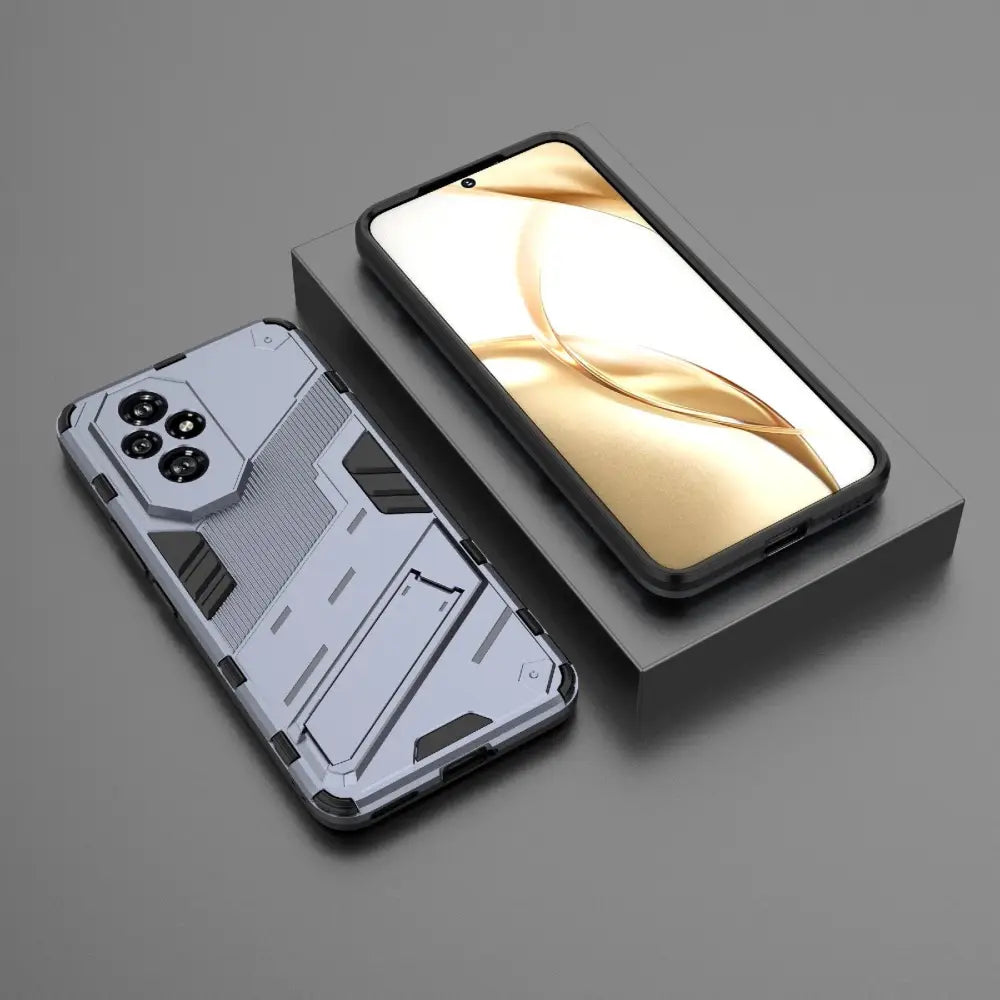 Rugged armor suojakotelo harmaa metallipinnalla ja geometrisella muotoilulla