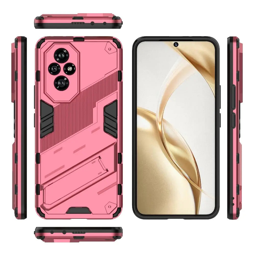 Vaaleanpunainen armor suojakotelo kickstandilla ja geometrisella muotoilulla