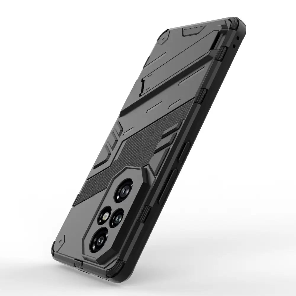 Mustan Honor 200 Pro Armor Suojakotelo geometrisilla kuvioilla suojaa puhelinta