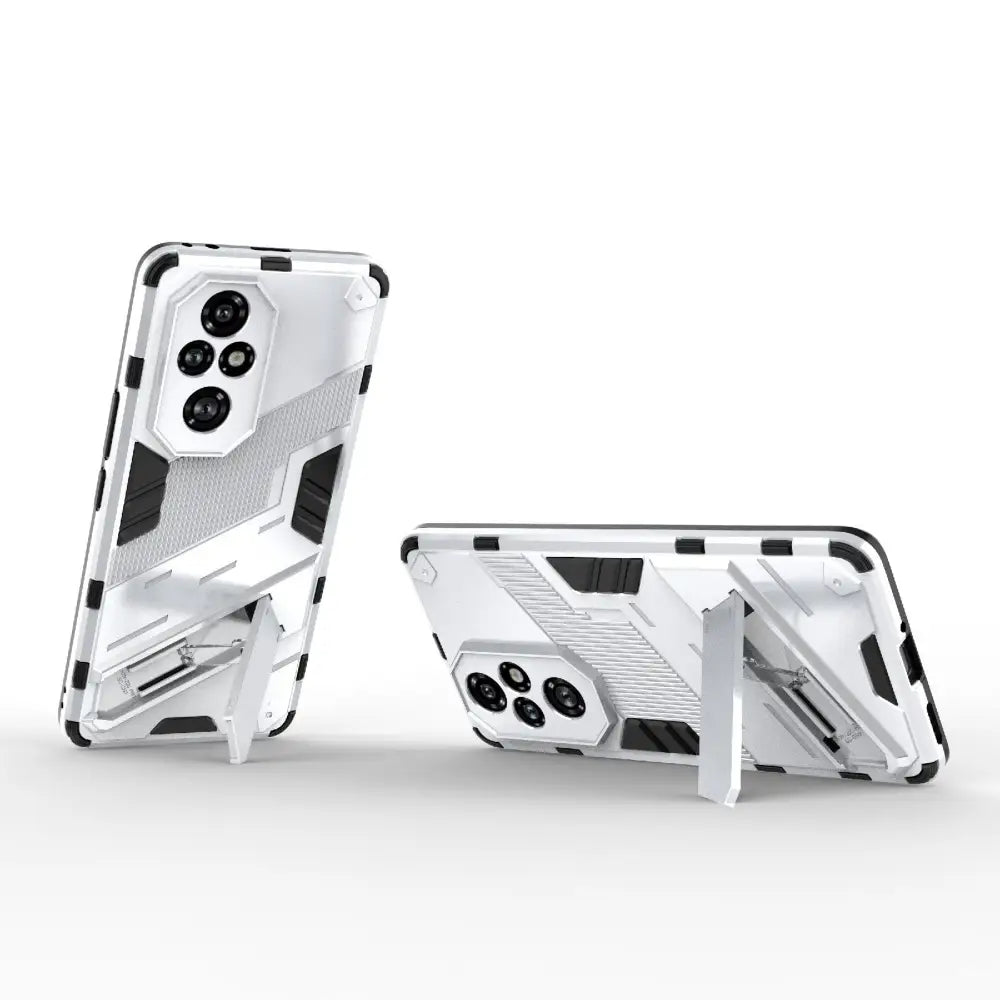 Valkoinen Pro Armor Suojakotelo Honor 200 Pro, geometrinen muotoilu ja kickstand