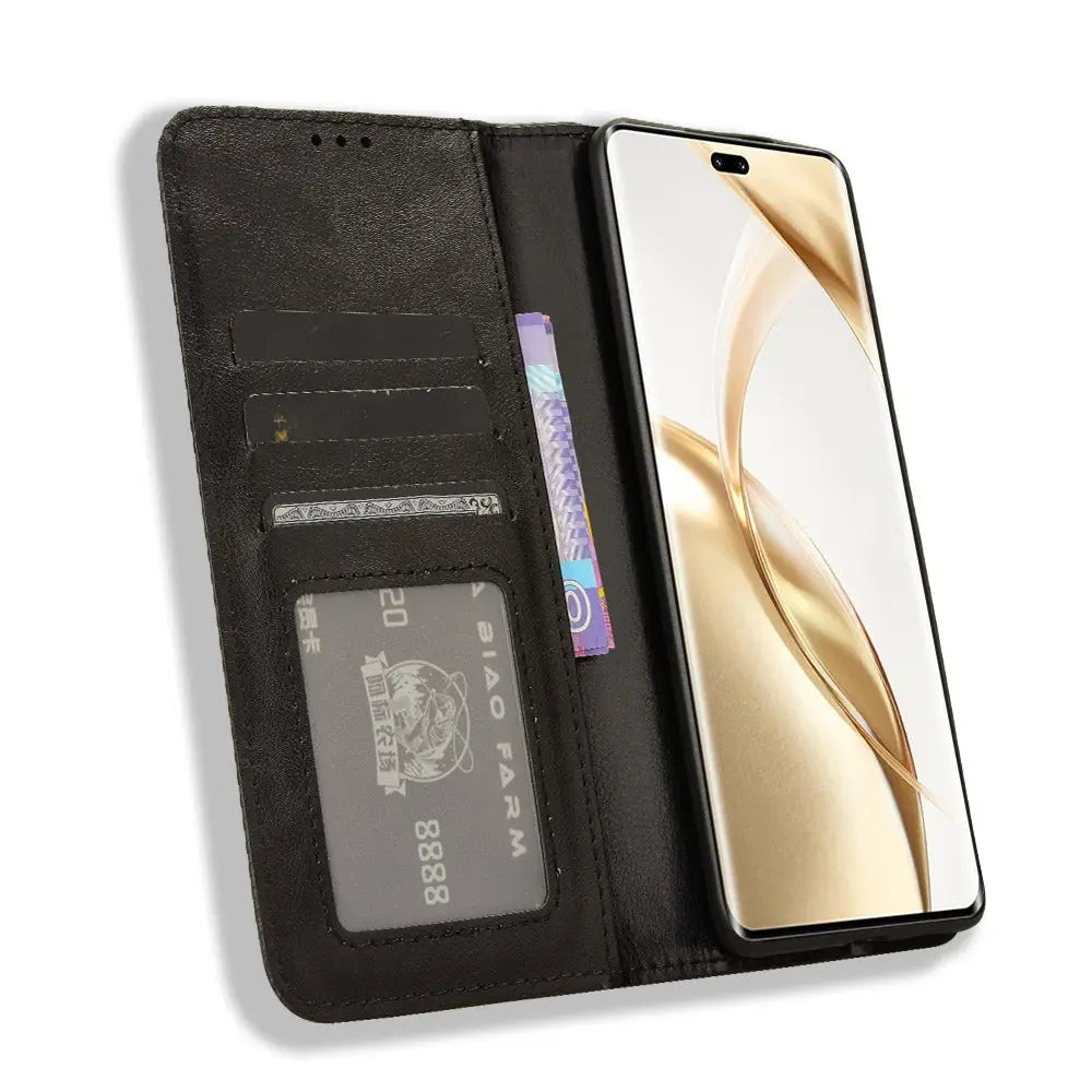 Musta magneetilla varustettu Honor 200 Pro Lompakko Suojakotelo ja älypuhelin