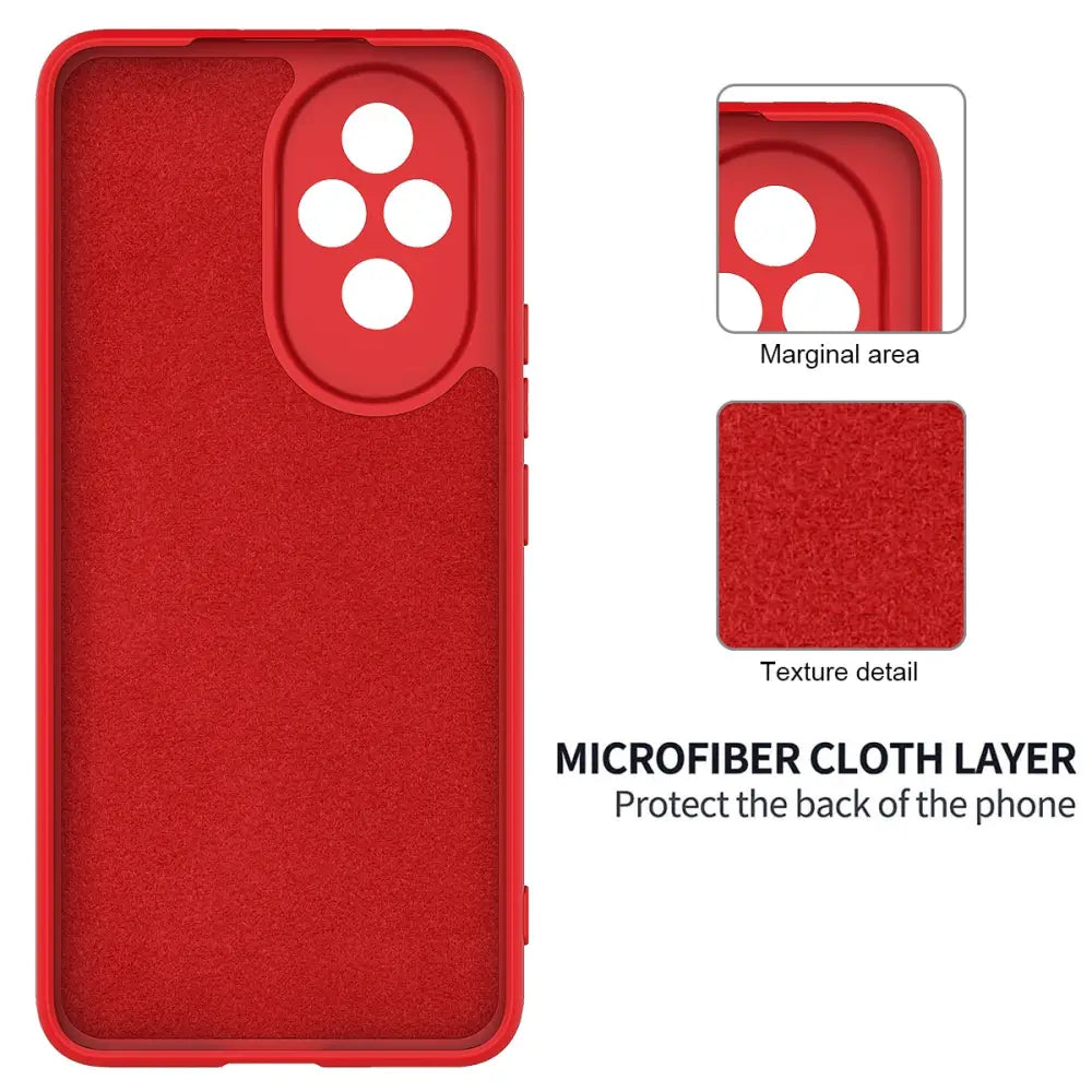Red phone case with microfiber cloth interior for Honor 200, täydellisesti puhelimen