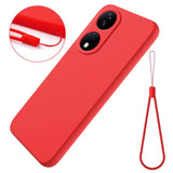 Punainen silikonikuori Honor 90 5G: kaksikamera-leikkaukset ja rannekkeellinen