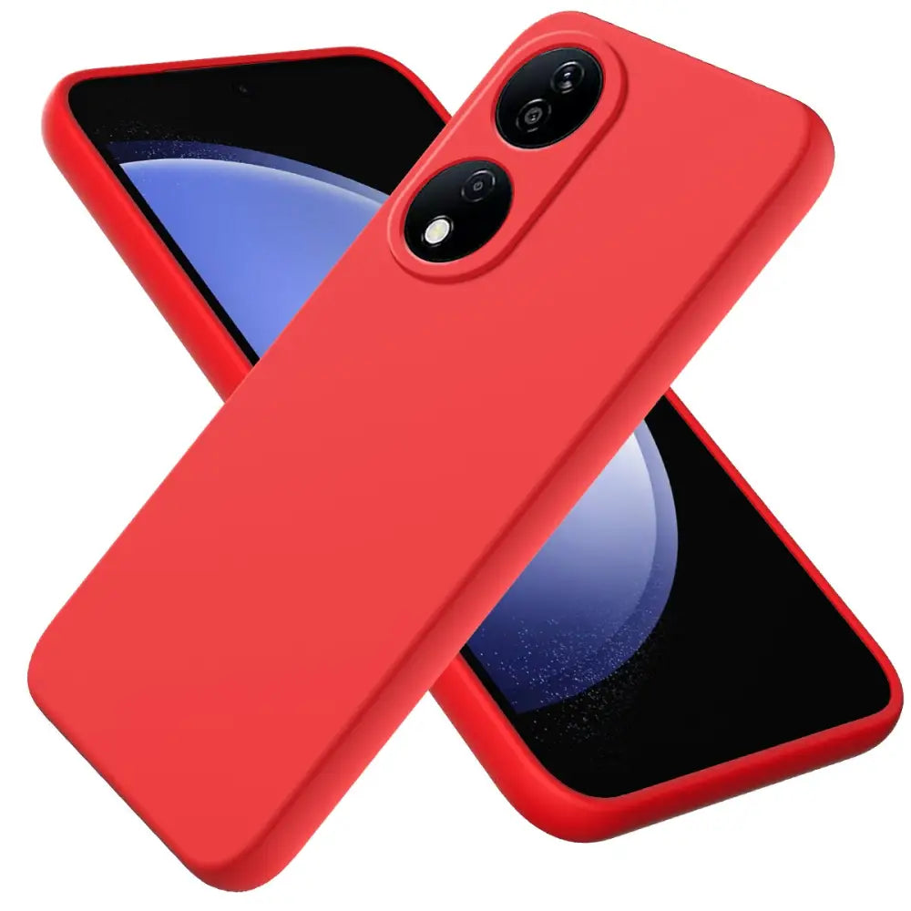 Punainen silikoninen suoja iPhonelle, jossa kaksoiskameraleikkaukset