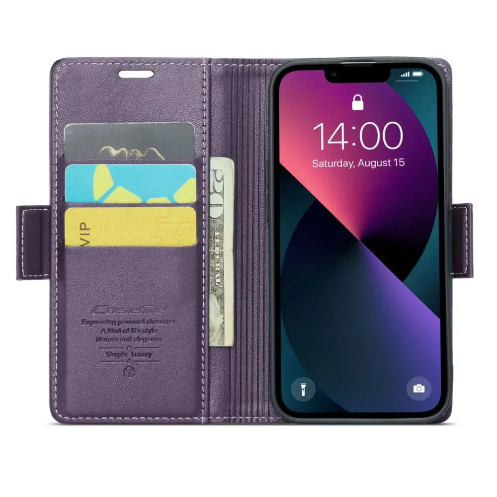 iPhone 14 Lompakko suojakotelo RFID - Violetti - CaseMe