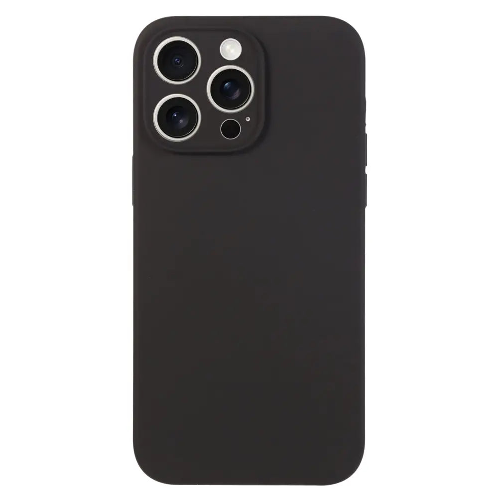 Mustan iPhone 16 Pro Max Silikonikuori tarjoaa suojaa ja kamera-aukoille sopivan muotoilun