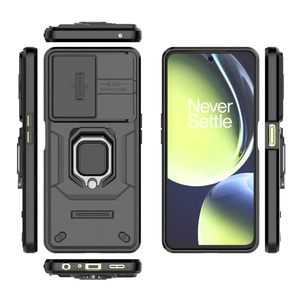 Musta Lite Armor Suojakuori OnePlus Nord CE 3 Lite ringiholdereilla ja jalustalla