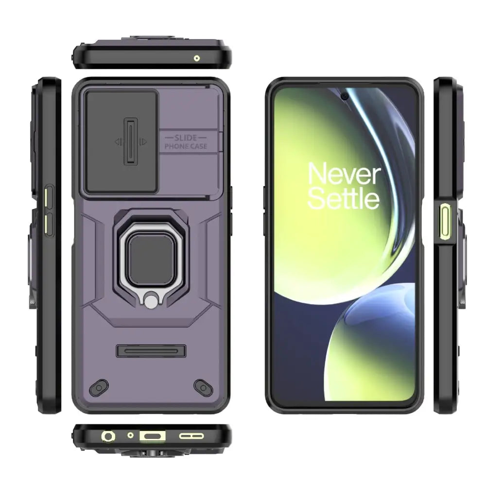 Violetti OnePlus Nord CE 3 Lite Armor suojakuori rengaspidikkeellä ja jalustalla