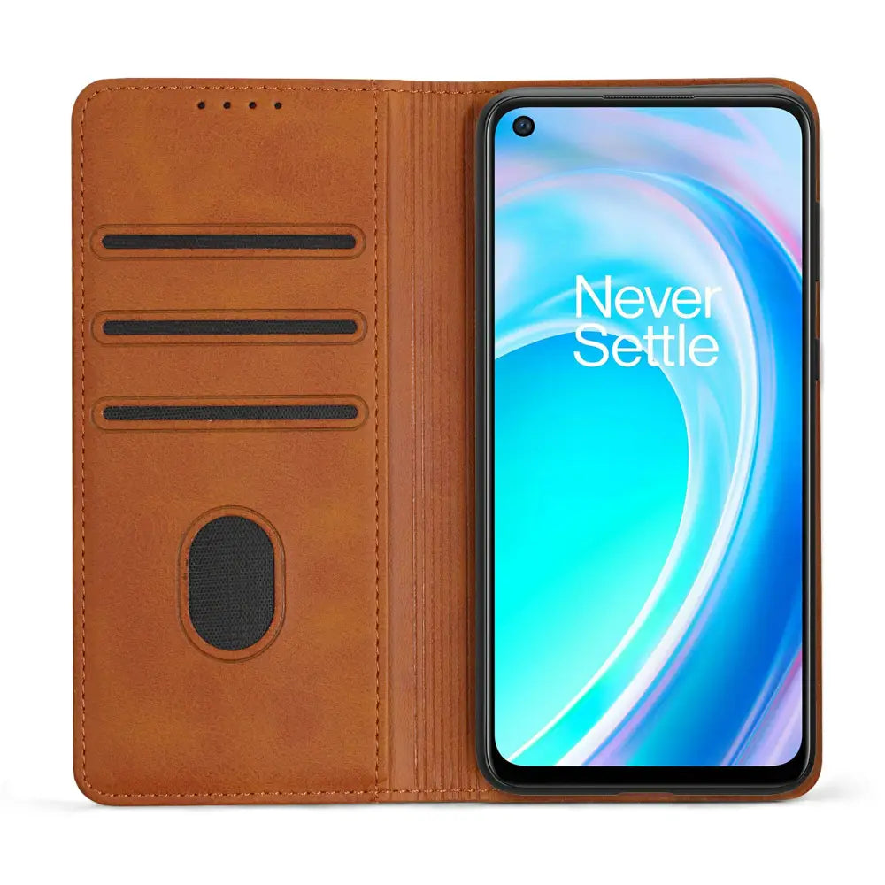 OnePlus Nord N100 Unitec Lompakko Suojakotelo Ruskea