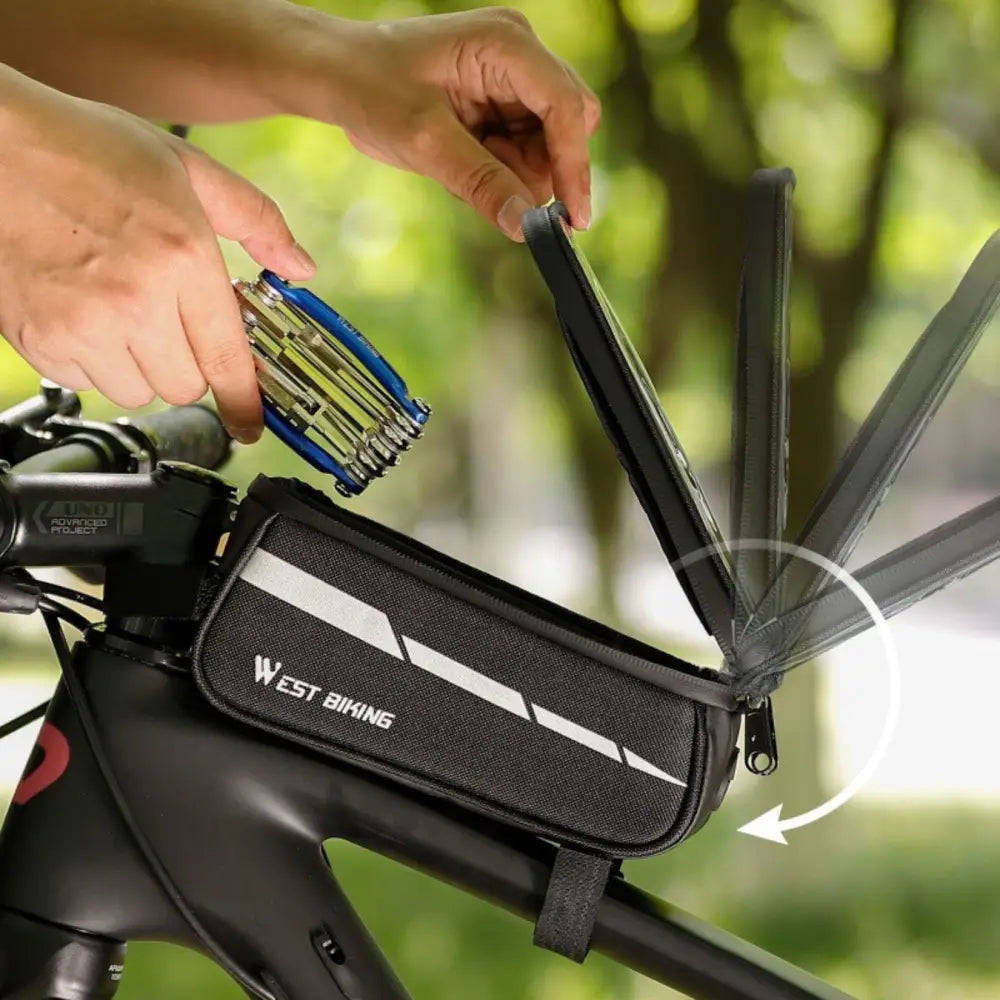 Polkupyörän puhelinteline laukulla