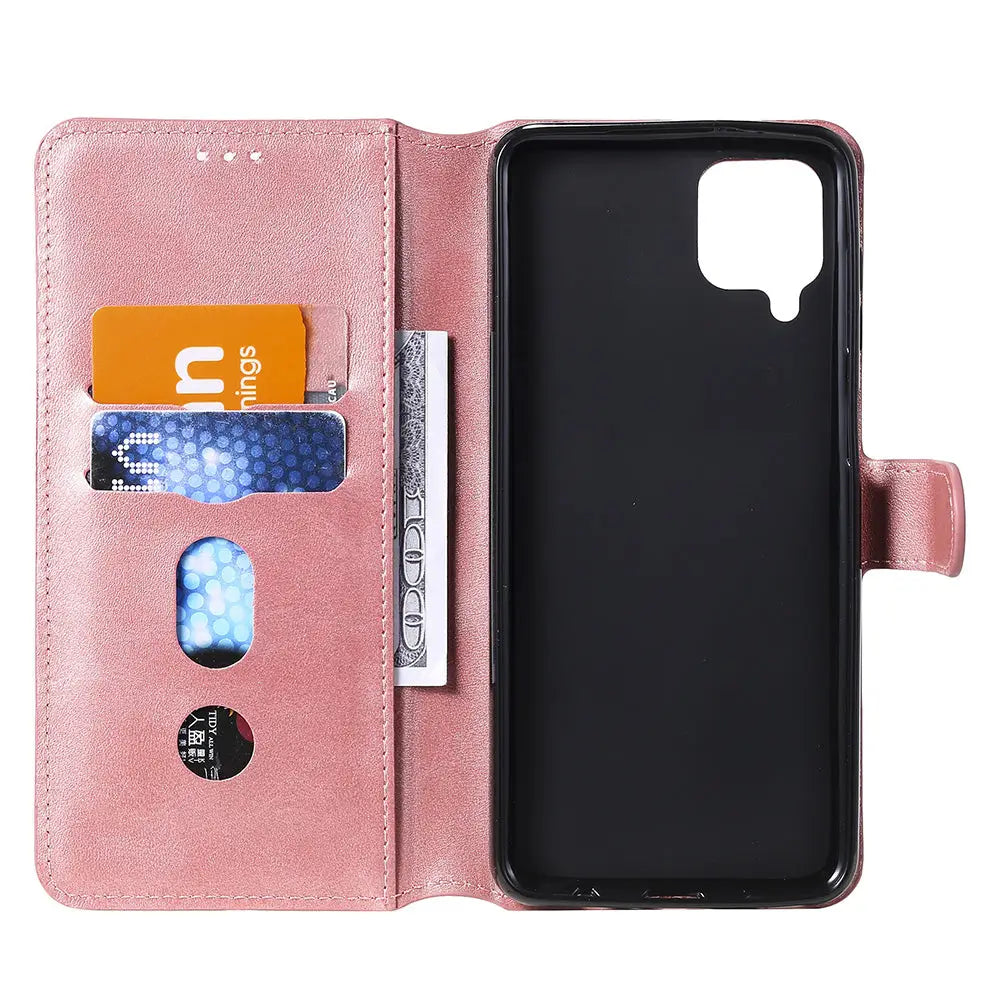 Samsung Galaxy A12 Unitec Lompakko Suojakotelo Ruusukulta