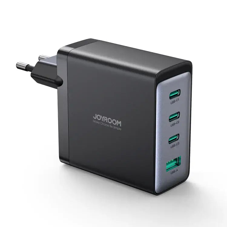 Tietokoneen / Puhelimen laturi 100W 3x USB-C + USB-A + Laturin johto 100W Musta Joyroom
